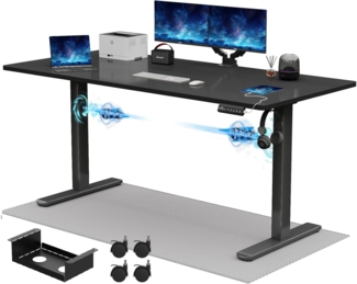 JUMMICO Höhenverstellbarer Schreibtisch 180x80 cm, Elektrisch mit Dualmotor, 100 kg Tragkraft & Kabelmanagement, 3 Höhenspeicher & USB-C, Stehschreibtisch für Homeoffice (Schwarz)