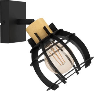 Eglo 43926 Spotleuchte STILLINGTON 1 Stahl schwarz, Holz braun E27 1X40W H:24. 5cm Ø16cm dimmbar