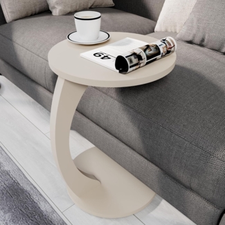 sugodesign Couchtisch mit Rollen, Kleiner Beistelltisch C Form, stylischer Sofatisch in schöner Sand-Beige-Optik, runder Tisch als Ablagefläche für Couch und Sofa