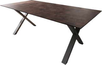 Esstisch Edge 200x100 Glas Antique-braun X-Gestell Metall Schwarz