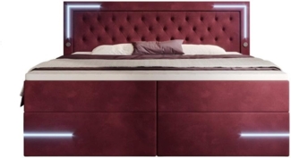 Boxspringbett Carlotta mit LED, Stauraum und USB (Samt) 180x200 Rot H4 (100kg+)