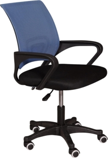 Dmora Bürostuhl auf Rädern, Liftstuhl mit Armlehnen, Stuhl aus gepolstertem Stoff mit Netzrückenlehne, cm 62x50h84 / 93, Farbe Schwarz und Blau