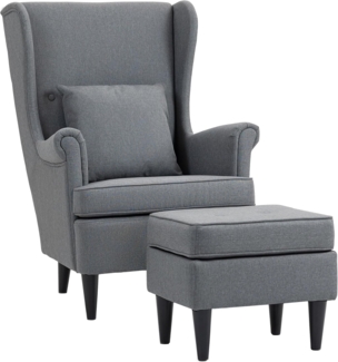 HOMCOM Relaxsessel Ohrensessel mit Hocker, Polsterstuhl mit Liegefunktion (Polstersessel mit hoher Rückenlehne aus Stoff, 2-St, TV-Sessel für Schlafzimmer, Wohnzimmer), 83 x 75 x 104 cm, Grau