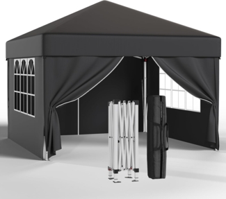 JUMMICO pavillon 3x3 Wasserdicht Stabil mit Seitenwänden Faltpavillon Partyzelt Gartenzelt mit UV Schutz 50+, Faltzelt für Garten,Grau