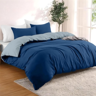Dreamzie - Bettwäsche Set 260x240 cm mit 2 Kissenbezügen 65x65 cm Dunkelblau/Blaugrau - 1 Bettbezug 260x240 aus 100% Mikrofaser - Zertifiziert ohne Chemikalien (Oeko TEX)