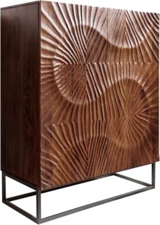 riess-ambiente Highboard SCORPION 120cm dunkelbraun / schwarz · Hochschrank aus Massivholz (Einzelartikel, 1 St), Metall-Gestell · 3D Schnitzereien · 2 Türen · 6 Fächer · Wohnzimmer