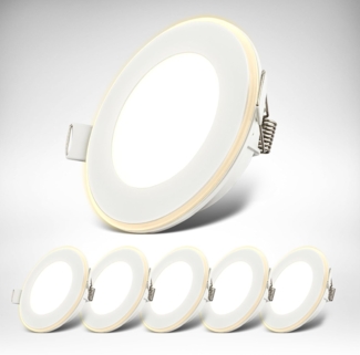 B.K.Licht - 6er Set LED Einbaustrahler 230V mit Nachtlichtfunktion, Flächen und Ringe sep. schaltbar, Speicherfunktion, LED Spot, flach, Deckenspots, Einbauleuchten, Einbauspots, 68mm, 93x30 mm, Weiß