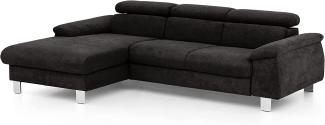 Mivano Ecksofa Micky mit Recamiere / Eckcouch mit Bettfunktion, Bettkasten und Kopfteilverstellung / 244 x 72 x 166 / Mikrofaser, Schwarz