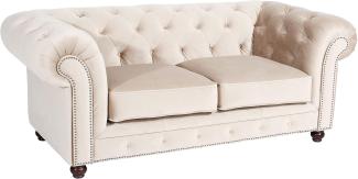 Orleans Sofa 2-Sitzer Samtvelours Creme Buche Nussbaumfarben