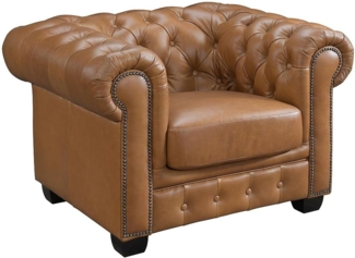 Vente-unique - Chesterfield Ledersessel - Büffelleder - Karamellbraun - BRENTON