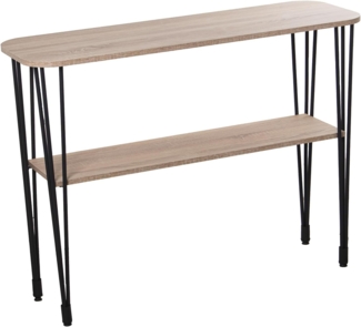 DRW Eingangstisch mit Ablage aus Holz und Metall in Schwarz und Eiche, 120 x 40 x 91 cm, Regal 106 x 28 x 1,8 cm