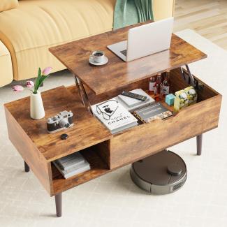 DUMOS Couchtisch Höhenverstellbar, Qualität Wohnzimmertisch, Multifunktionales Coffee Table Ausziehbar, Couchtisch mit Stauraum, Geeignet für Wohnzimmer, Schlafzimmer, Büro (Braun)