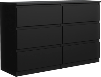 meble masztalerz Kommode Schwarz Matt mit 6 Schubladen 140 cm, Sideboard Wohnzimmer, Kommode Schlafzimmer H: 78,5cm, B: 138,6 cm, T: 39 cm Kommode mit Schubladen, Schubladenschrank