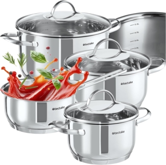 tectake Topf-Set Kochtopfset, Edelstahl, 7-teilig, aus Edelstahl, für Induktion geeignet
