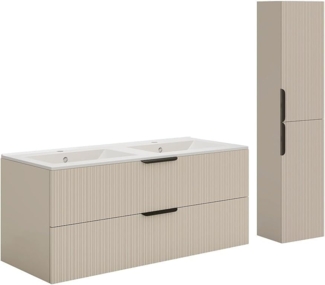 Vente-unique - Hängeschrank mit Riffeloptik für Einbauwaschbecken und Hochschrank - Beige - 120 cm - DALIKO