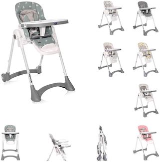 Lorelli Kinderhochstuhl Campanella klappbar Rollen einstellbare Höhe Lehne Gurte blau Bär