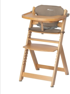 Bebeconfort Hochstuhl Timba - Natural Wood/Beige, Mitwachsender Holz Baby Kinderhochstuhl mit Sitzauflage - verstellbar