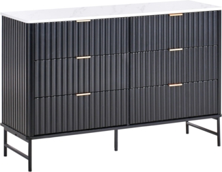 Kommode mit 6 Schubladen GLASTONBURY Marmor Optik Schwarz