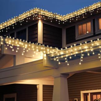 [240 LED] Lichterkette, 9M 8 Modi Lichterkette Außen Strom Weihnachtsbeleuchtung Wasserdicht Außen/Innen LED Lichterkette mit Memory-Funktion für Garten Balkon Weihnachtsbeleuchtung Außen, Warmweiß