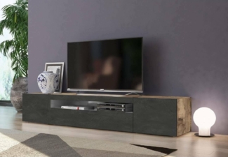 Dmora - TV-Schrank Jesse, niedriges Wohnzimmer-Sideboard mit 3 Türen, Fernsehständer-Basis, 100 % Made in Italy, 200 x 40 x 37 cm, Ahorn und Schiefer,