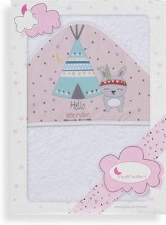 Interbaby 01202-12 Baby Kapuzenbadetuch TIPI OSO, weiss e rosa, Rosa