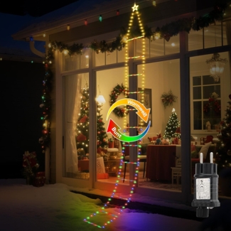 Salcar LED-Lichterkette LED Weihnachts Leiter 3M Weihnachtslichterkette Warmeweiß & RGB, Timer, Memory, 9 Modi(Stufenlos Warmweiß/Vierfarben/Macaron-Farben)