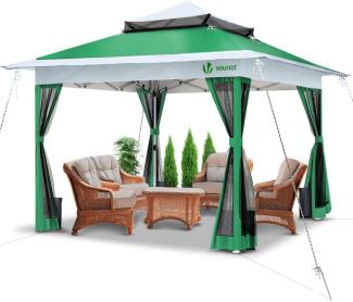 VOUNOT Pavillon Faltbar 3,6x3,6m, Pop Up Partyzelt mit Mesh Sides & Doppeldach, Faltpavillon Stabil mit Bein Gewichte & Roller Bag, Gartenpavillon Gartenzelt Grün