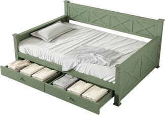 SOFTWEARY Jugendbett mit Lattenrost und Schubladen (90x200 cm), Einzelbett, Massivholzbett