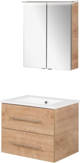FACKELMANN B.PERFEKT Waschtisch Set mit Spiegelschrank 62 cm breit, Braun hell, Waschbecken Keramik