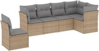 vidaXL 6-tlg. Garten-Sofagarnitur mit Kissen Beige Poly Rattan 3249538