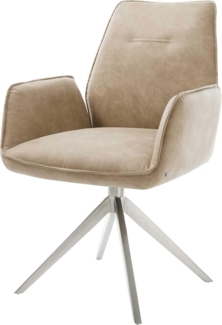 Esszimmerstuhl Zoa-Flex Mikrofaser Beige Vintage Kreuzgestell breit Edelstahl Taschenfederkern