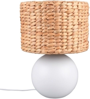 Große Tischleuchte VINA Keramikfuß Weiß mit Seegras Lampenschirm, Höhe 40cm