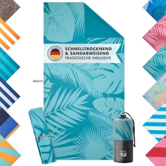 Blumtal Reisehandtuch Strandhandtuch 90x180 cm aus Mikrofaser - kompakt & schnelltrocknend, sandfrei mit Band - Mikrofaser Handtuch groß mit Wellen-Muster