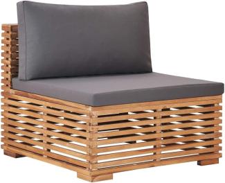 vidaXL Garten-Mittelsofa mit Grauer Auflage Massivholz Teak 49377