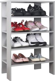 RICOO Schuhregal schmal und hoch 88x60x32cm Standregal Pressholz Grau WM040-PL, Schuhständer mit 4 Ebenen, Schuhschrank offen, Schuhablagen Flur Shoe Rack, Standregal klein, Schuhregale