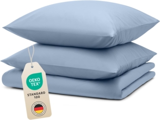 Blumtal Bettwäsche 200x200 cm & 2 Kissenbezüge 40x80 cm - Bettbezüge aus Atmungsaktivem Mikrofaser, Superweiches Bettbezug Set, Oeko-Tex Zertifiziert, 3teilig - Hellblau