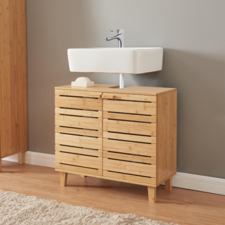 Waschbeckenunterschrank Epind 60x66x30 cm Bambus Natur [en. casa]
