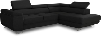 Ecksofa Caris mit Schlaffunktion und einstellbare Kopfstützen, Cord Stoff, Wohnlandschaft mit Bettkasten, Couch, Sofa, Bettsofa (Schwarz (Poso 135), Ecksofa Rechts)