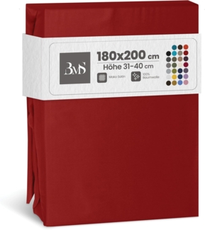 Bettwaesche-mit-Stil Mako-Satin Spannbettlaken rot 180x200cm Höhe 31-40cm