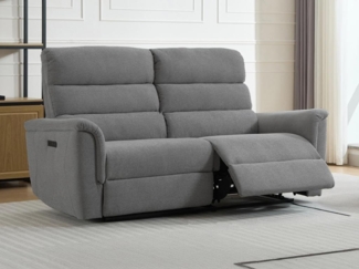 Vente-unique - Relaxsofa elektrisch 3-Sitzer - Stoff - Grau - CARTASIA
