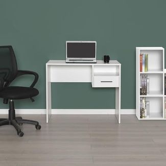 Modern Study Desk, White, 90 x 75 x 52 cm | 100% Melamine Coated Particle Board, 16 mm Thickness | Stylish & Functional for Home Office & Study