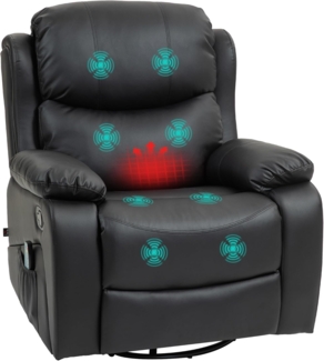 HOMCOM Massagesessel Elektrisch Fernsehsessel mit Liegefunktion, Heizfunktion (Ruhesessel, 1-St, Relaxsessel), mit Federsystem, Fernbedienung und Seitentasche, Schwarz