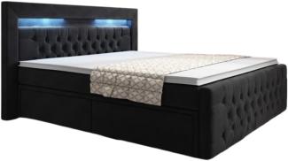 Boxspringbett Menzogna mit LED und Stauraum (2 Schubladen) 200x200 Schwarz H4 (100kg+)