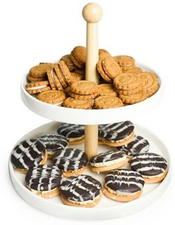Sendez Etagere 2 Stöckig aus Porzellan mit Holzstamm Kuchenständer Servierständer, Porzellan, (1-tlg)