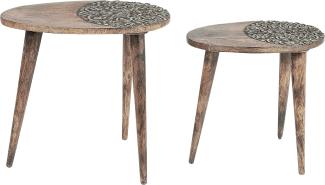 Beistelltisch 2er Set Mangoholz dunkelbraun oval KHETUA