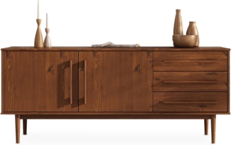 IDIMEX Sideboard TECCA, Wohnzimmer Kommode mit Türen 3 Schubladen Massivholz kastanie farben