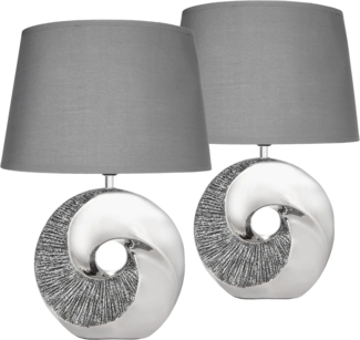 BRUBAKER Nachttischlampe 2er Set Tischlampe Stein Ring Silber, ohne Leuchtmittel, 2x Moderne Tischleuchten mit Keramikfuß, Höhe 42,5 cm