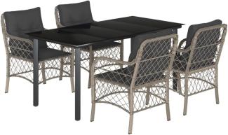 5-tlg. Garten-Essgruppe mit Kissen Hellgrau Poly Rattan