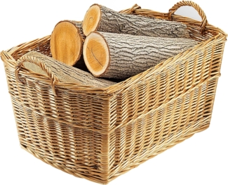 Kobolo Kaminholzkorb Holztrage eckig gekochte Weide mit Leinenstoff ausgeschlagen