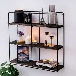 Wandregal, 'CM-011-SRK', 60 x 15 x 60, Schwarz, Nussbaum
